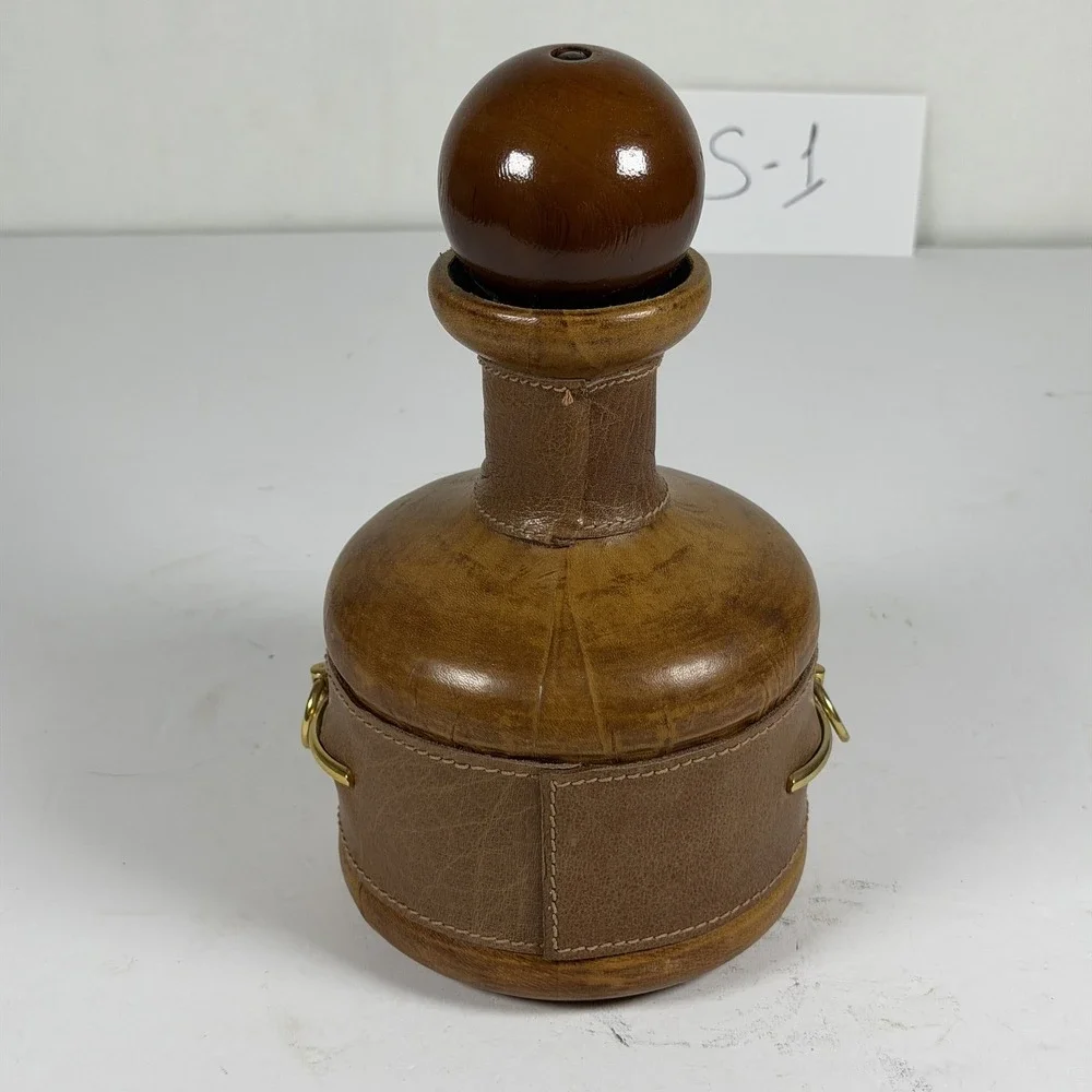 Vintage Leather Wrapped Decanter Equestrian Brass Bit Detail S-1